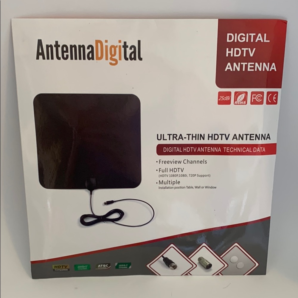 Black Ultra-Thin HDTV Antenna Amplifier Cable TV Converter Antenna NIP